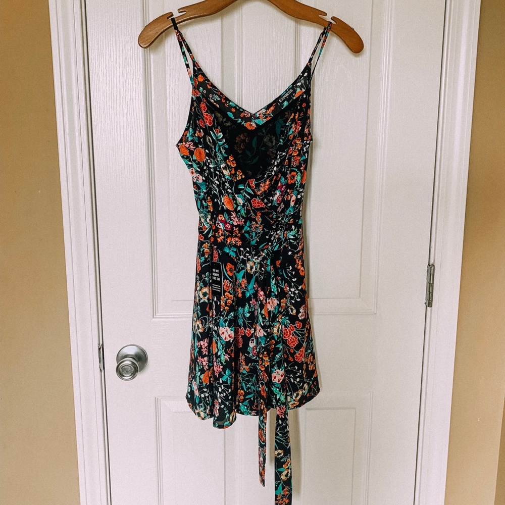 Express Black Floral Cami Spaghetti Strap Romper